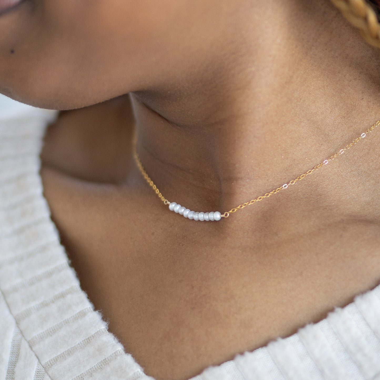 Dainty Pearl Bar Necklace
