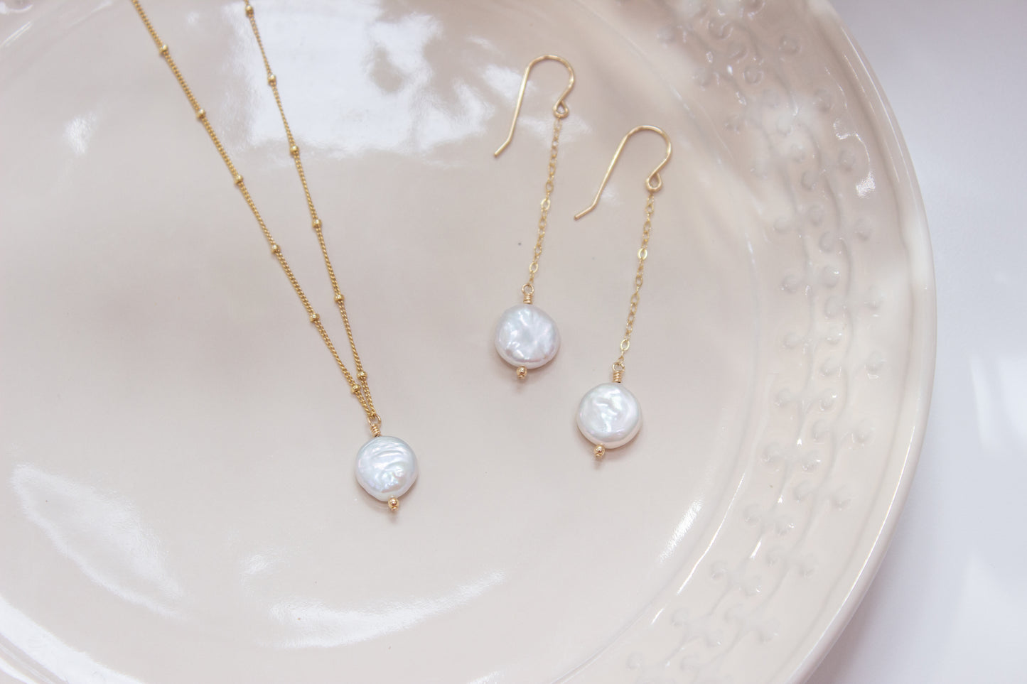 Coin Pearl Drop Earrings