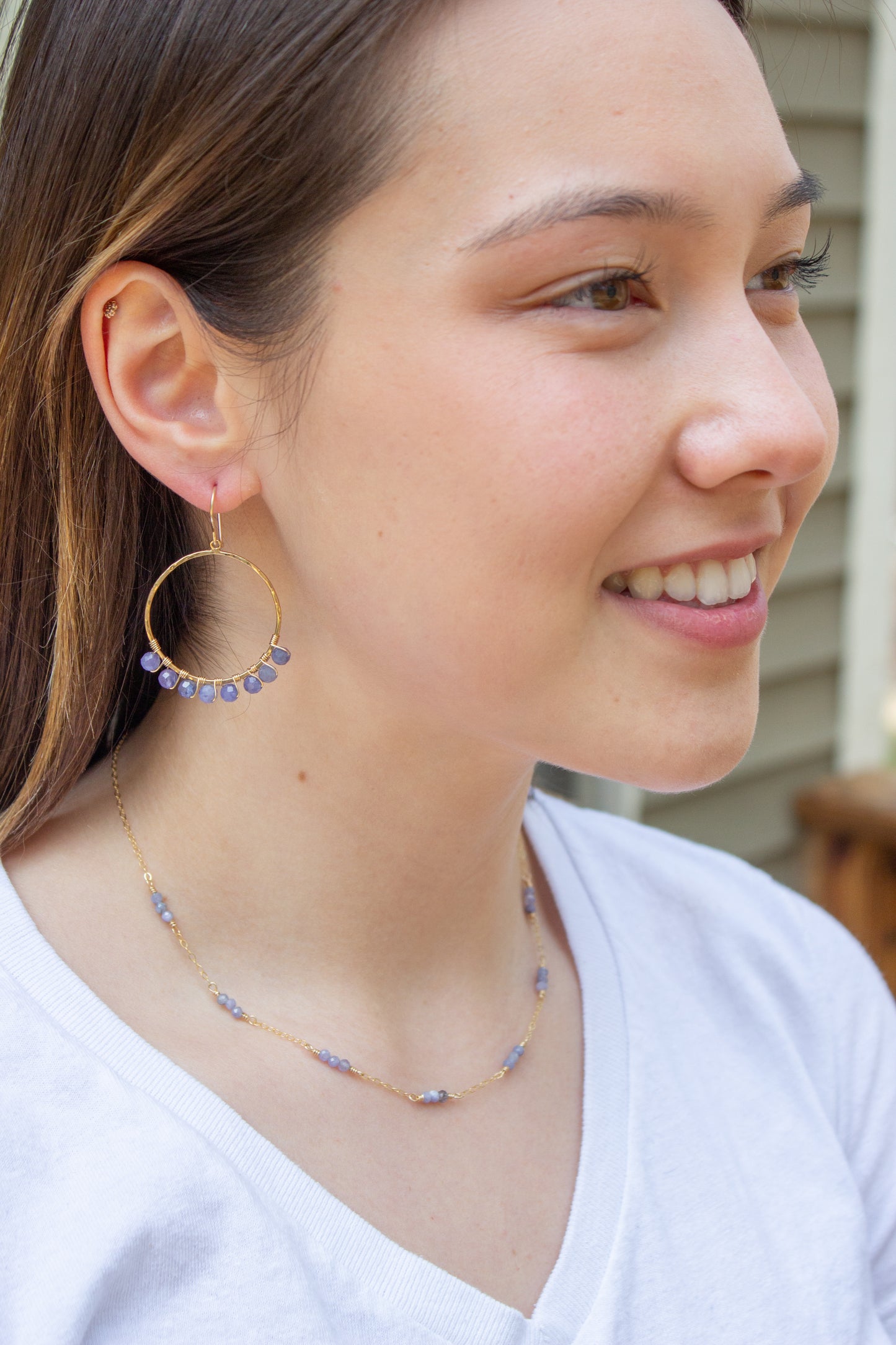 Tanzanite Dangle Hoops