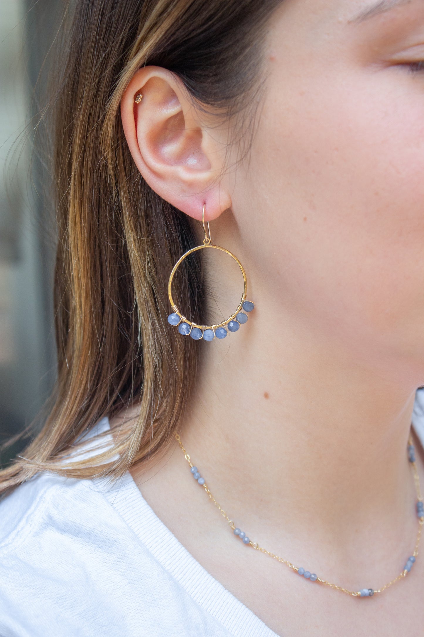 Tanzanite Dangle Hoops