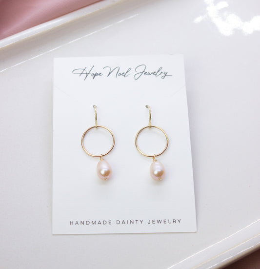 Peach Pearl Hoop Dangles