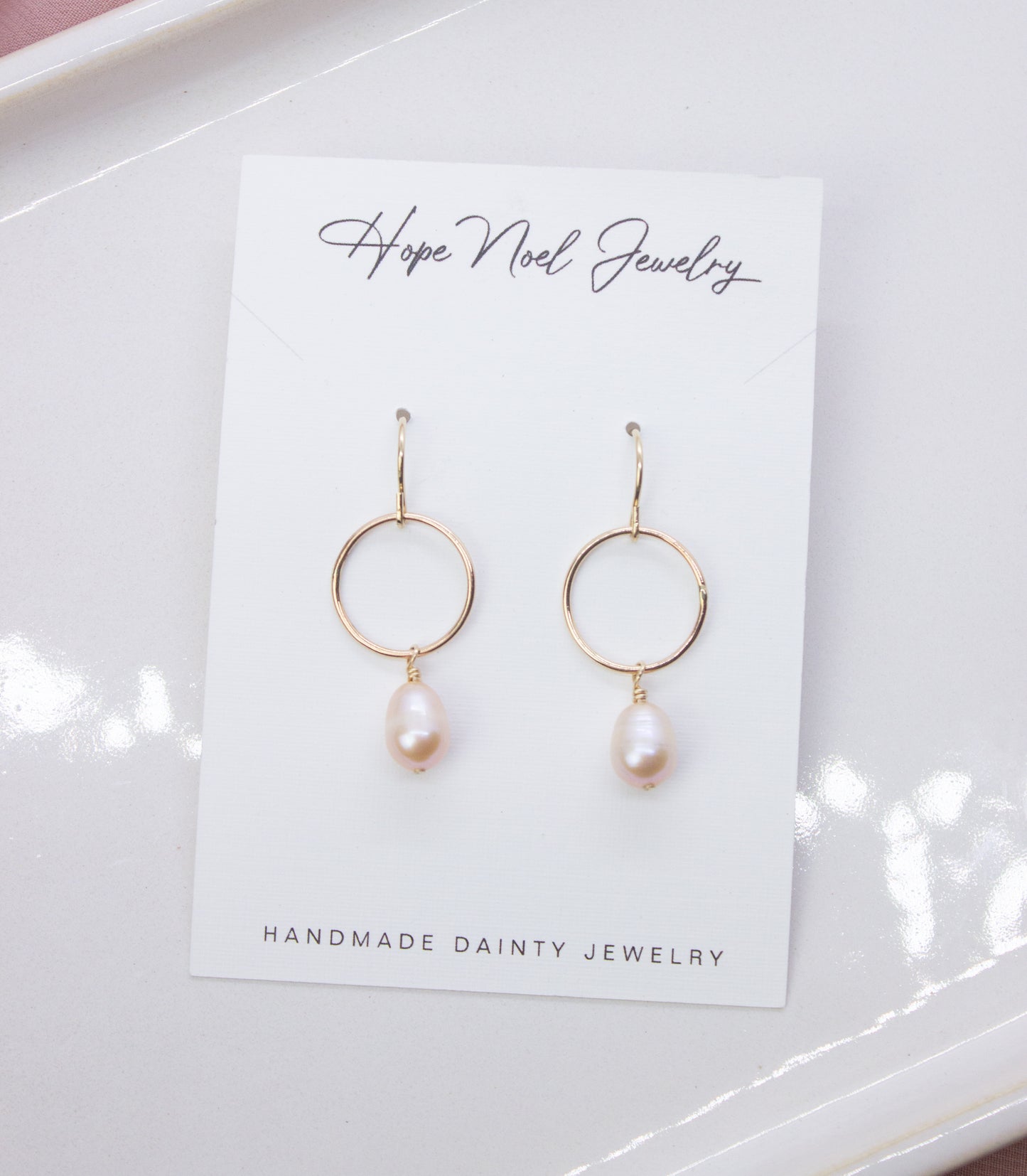 Peach Pearl Hoop Dangles