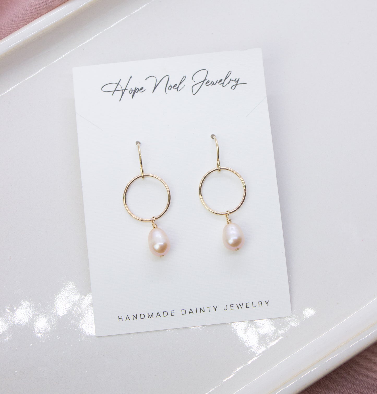 Peach Pearl Hoop Dangles
