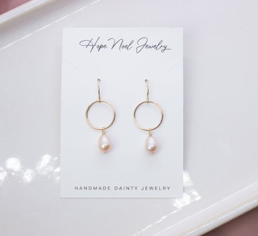 Peach Pearl Hoop Dangles