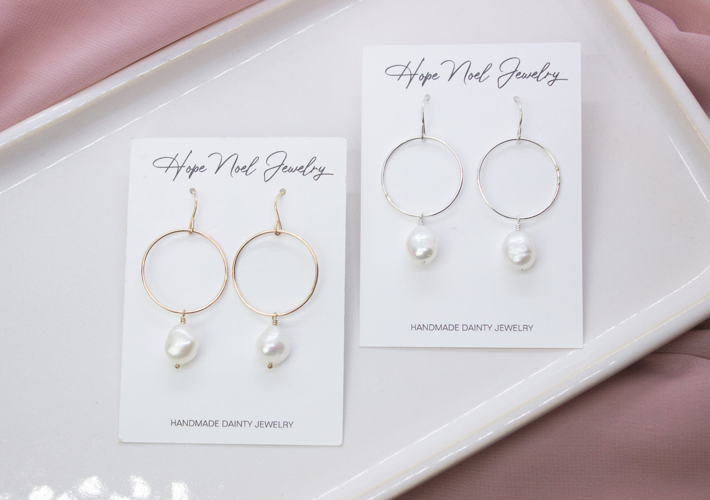 Pearl Hoop Dangles - Large