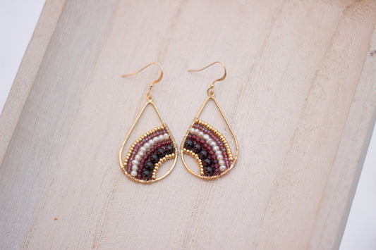 Garnet and Pearl Arch Teardrop Earrings