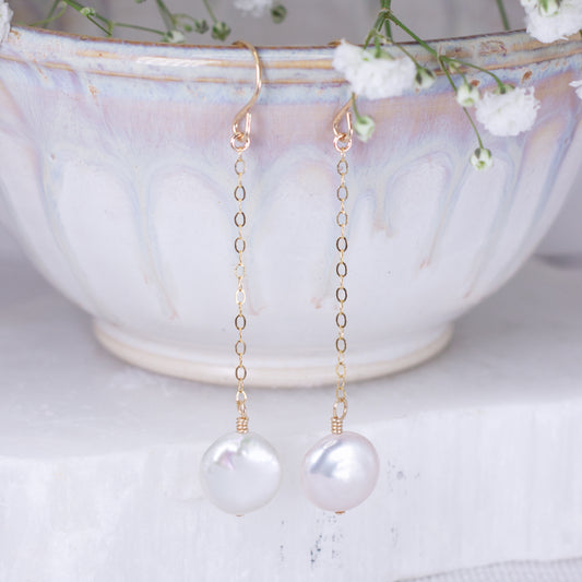 Coin Pearl Drop Earrings