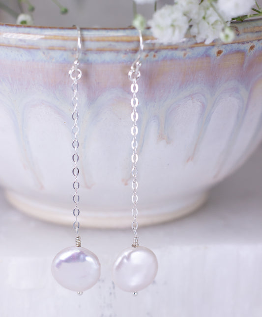 Coin Pearl Drop Earrings