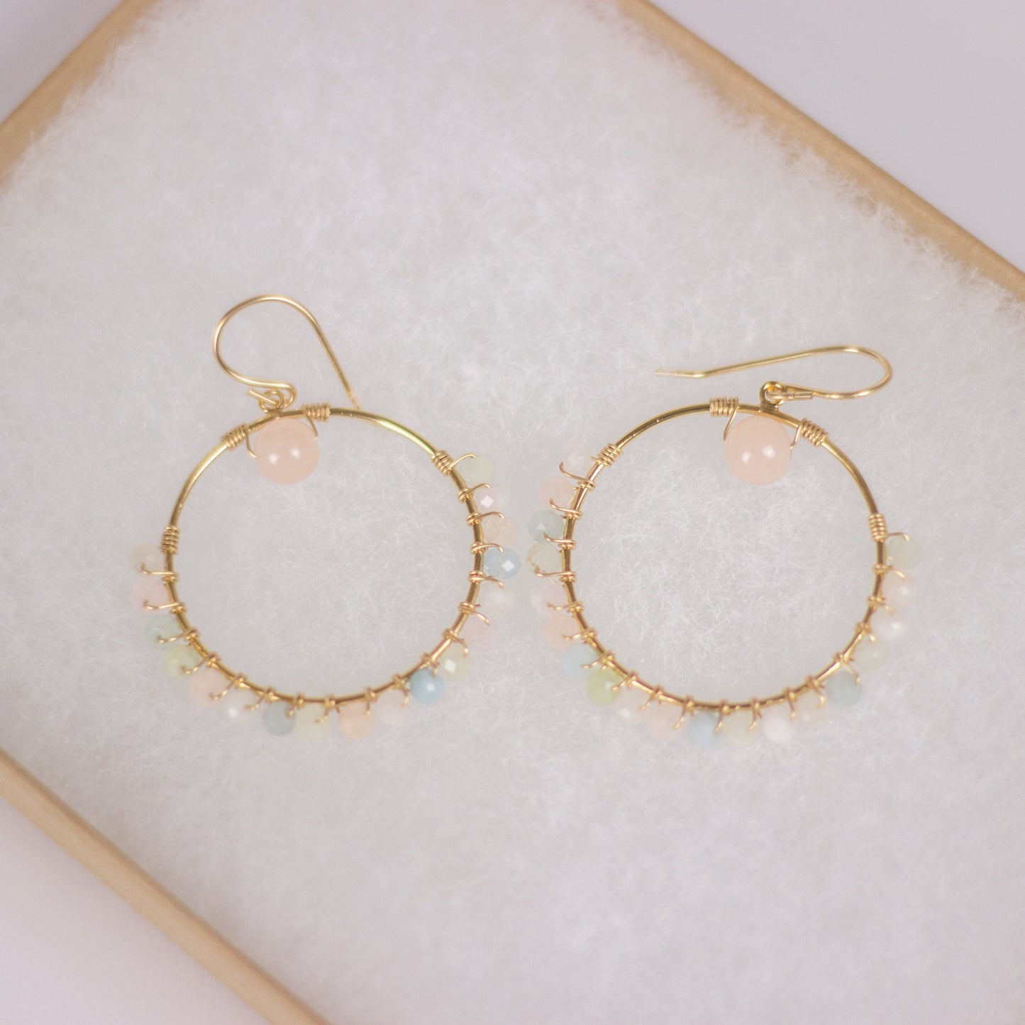 Morganite Wire Wrapped Dangle Hoops