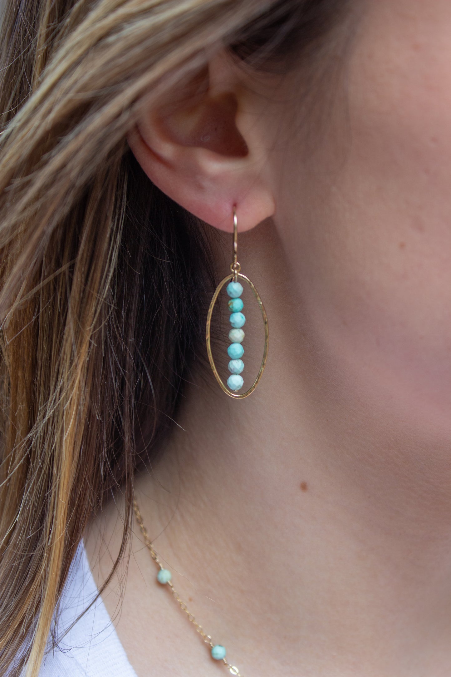 Peruvian Turquoise Oval Dangle Earrings