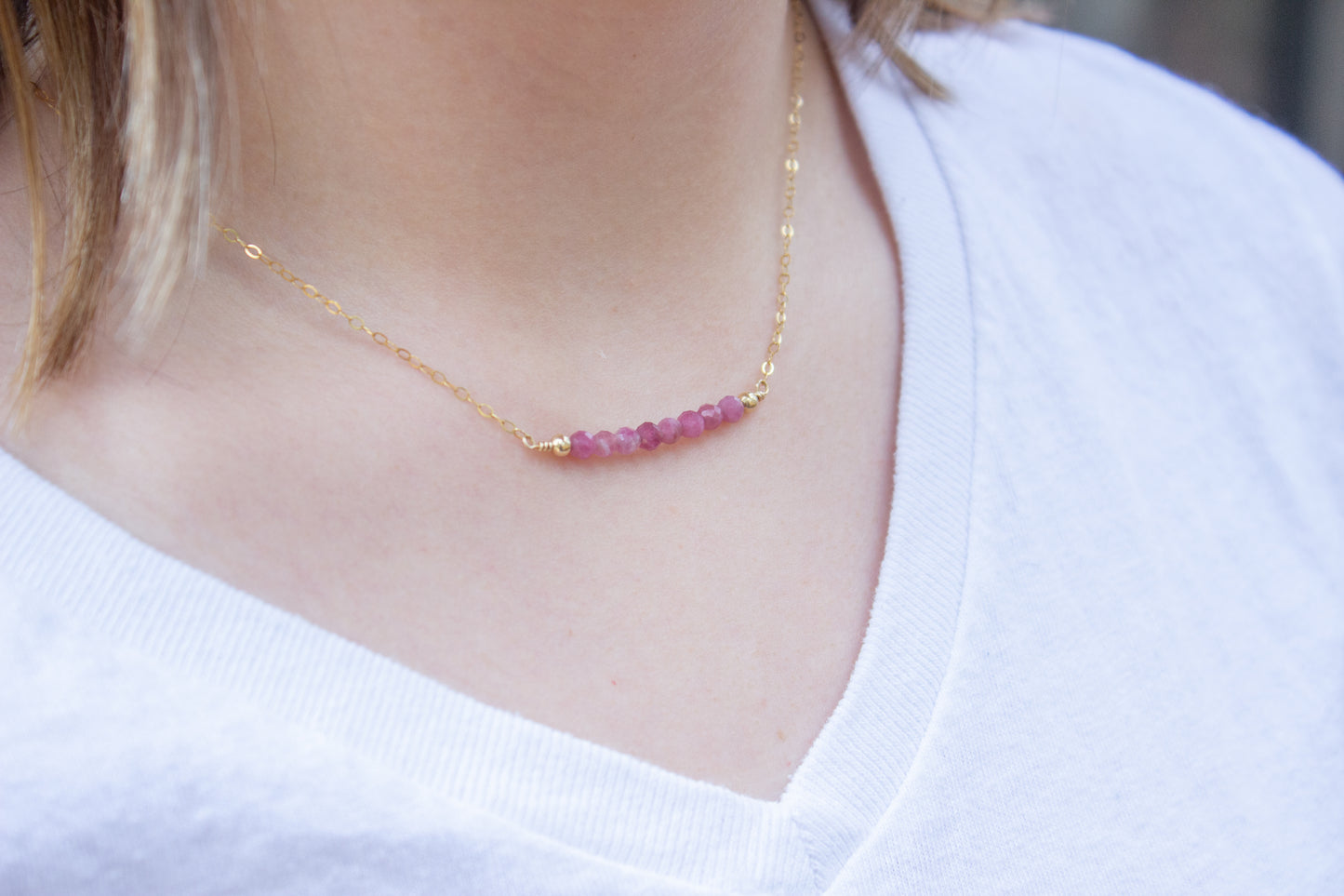 Pink Tourmaline Bar Necklace