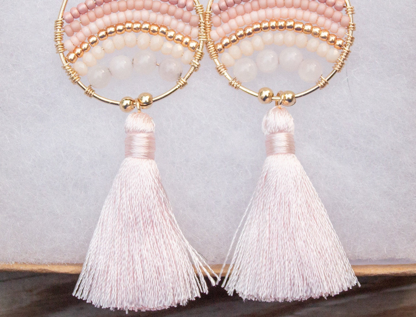 Blush Rose Quartz Beaded Tassel Earrings